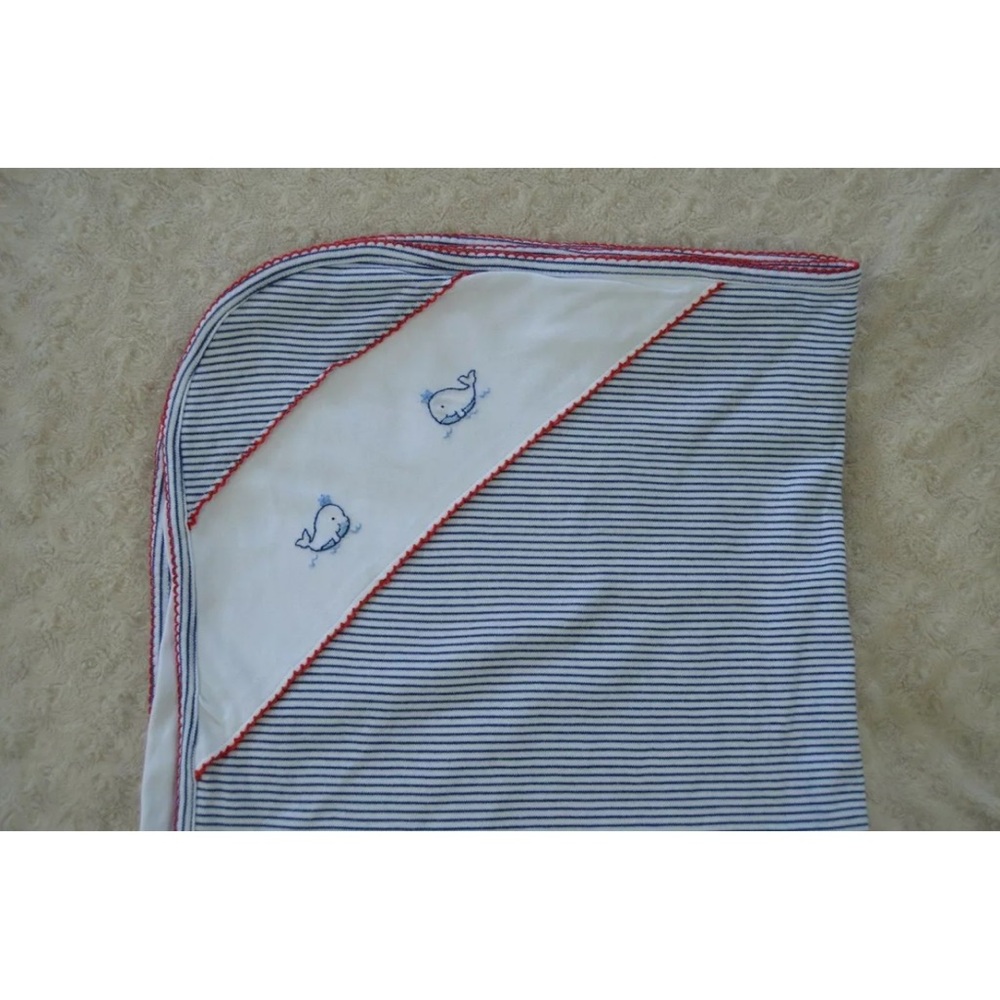 Baby Threads Whales Baby Blanket Blue White Stripes Red Pima Cotton Made in Peru